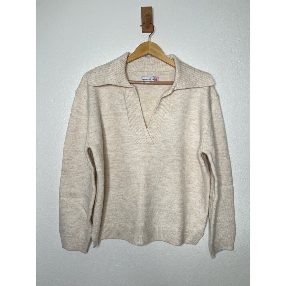 Hello Molly Polo Collar Pullover Sweater in Cream Size XS Timeless Sophisticated